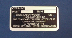 EARLY TR6 USA COMMISION PLATE